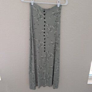 Vintage 90s Floral Maxi Skirt Elastic Waist Buttons Practical Magic